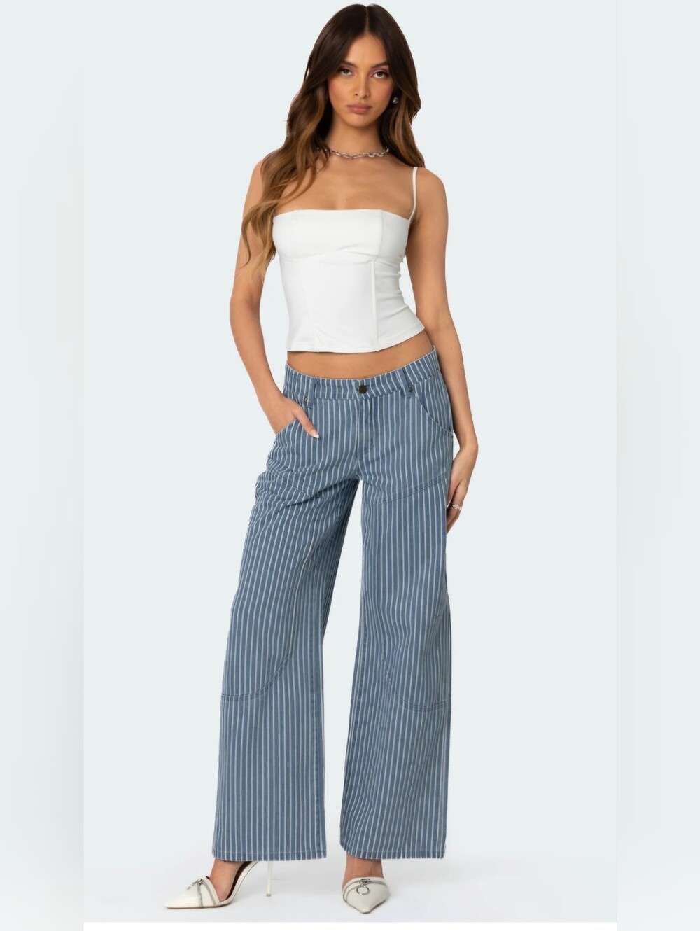 NWT Edikted Striped Low Rise Baggy Carpenter Jeans Size Small